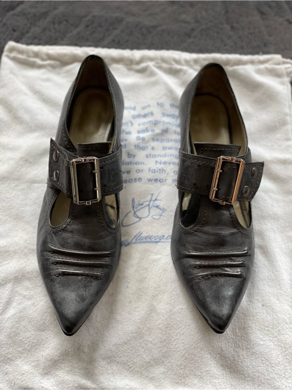 John Fluevog Black Buckled Pilgrim Victorian Loafer